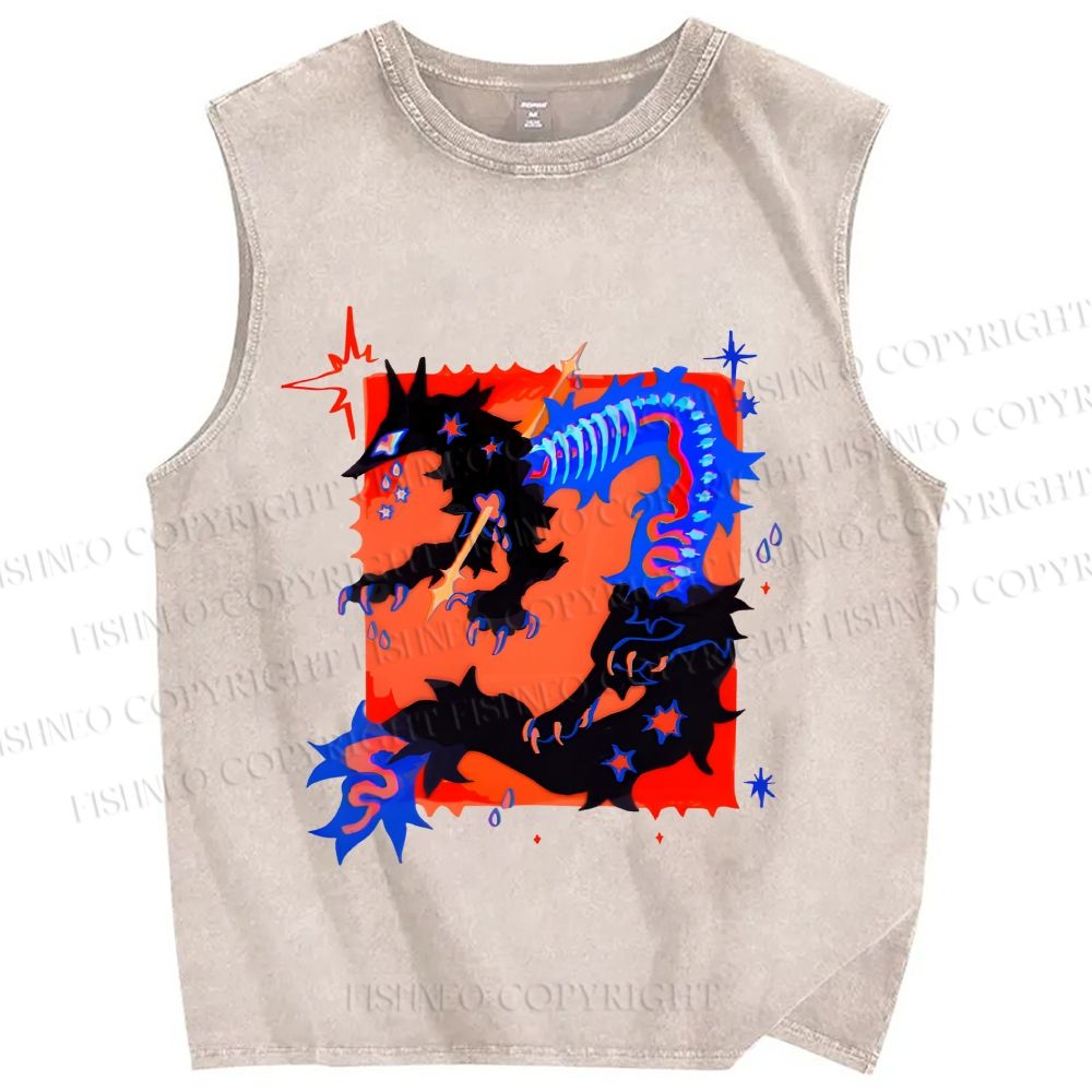 Unisex Inhuman Graffiti Printed Washed Tank Top