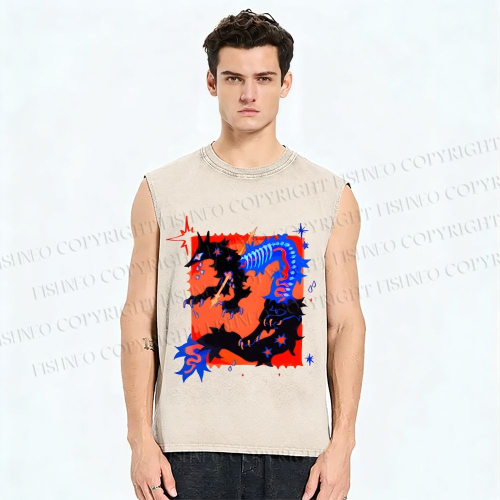 Unisex Inhuman Graffiti Printed Washed Tank Top