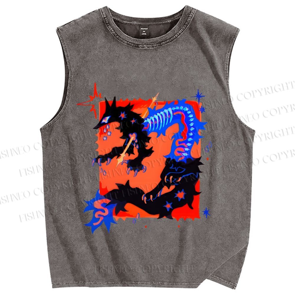 Unisex Inhuman Graffiti Printed Washed Tank Top