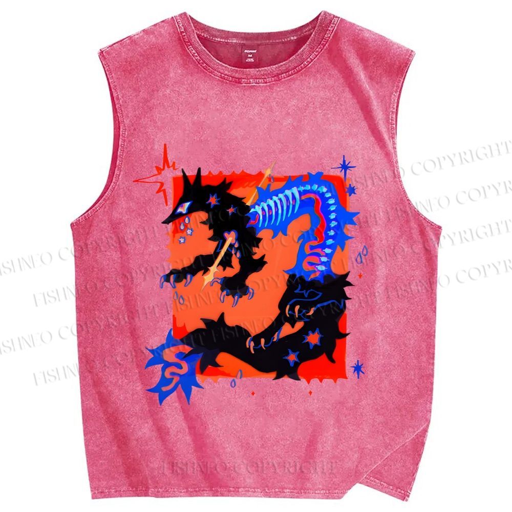 Unisex Inhuman Graffiti Printed Washed Tank Top