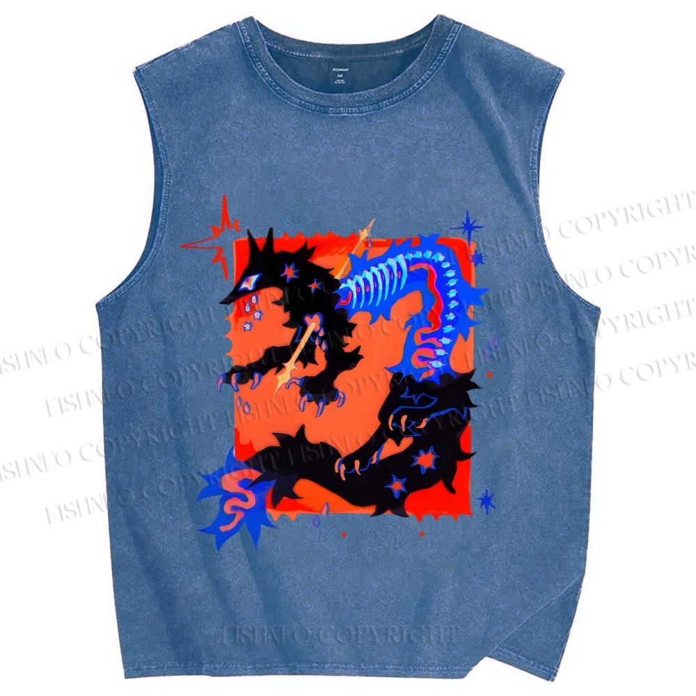 Unisex Inhuman Graffiti Printed Washed Tank Top