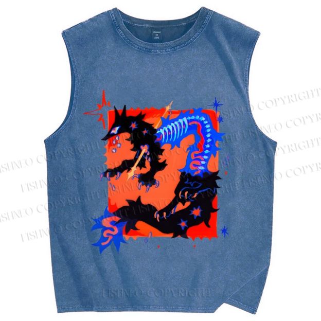 Unisex Inhuman Graffiti Printed Washed Tank Top