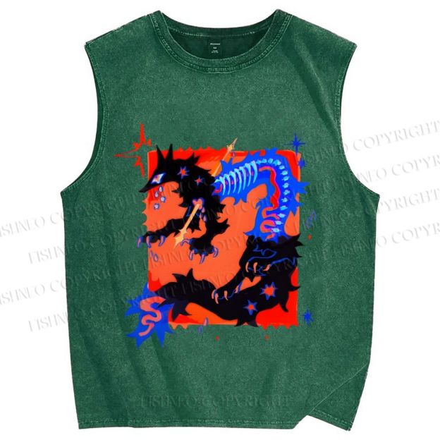 Unisex Inhuman Graffiti Printed Washed Tank Top