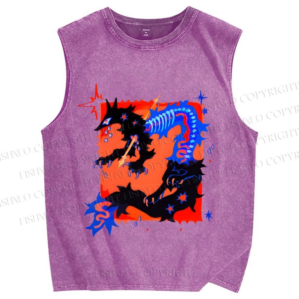 Unisex Inhuman Graffiti Printed Washed Tank Top