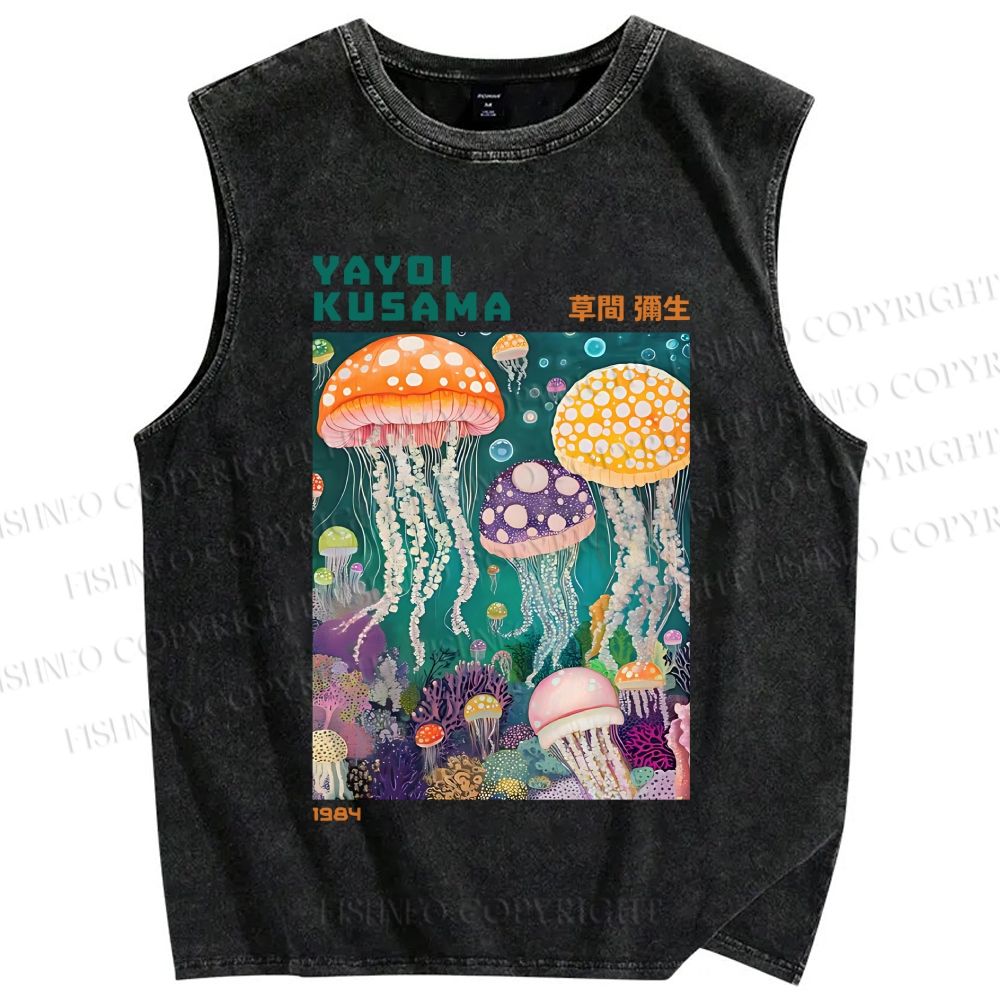 Unisex Yayoi Kusama Jellyfish Printed Washed Tank Top