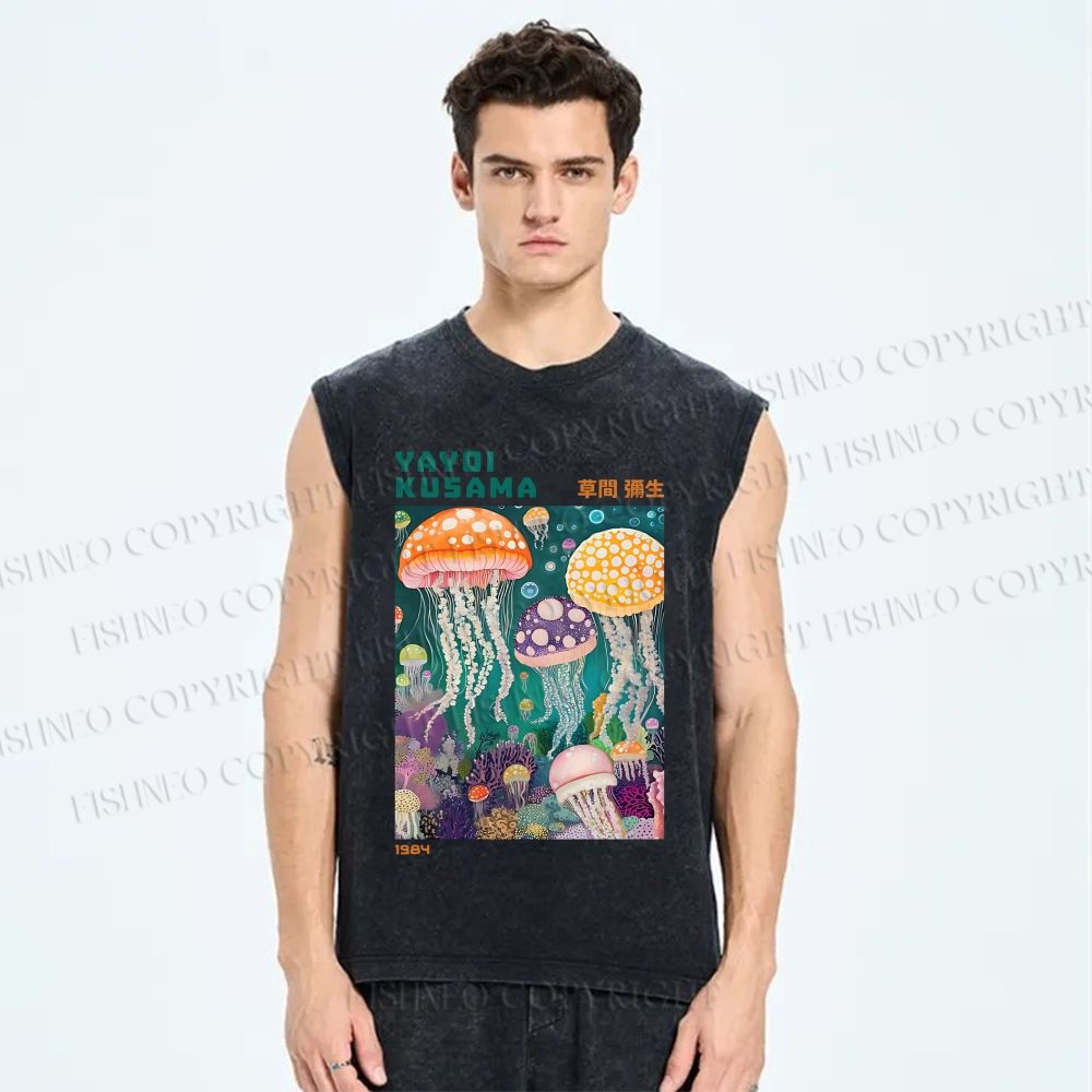 Unisex Yayoi Kusama Jellyfish Printed Washed Tank Top