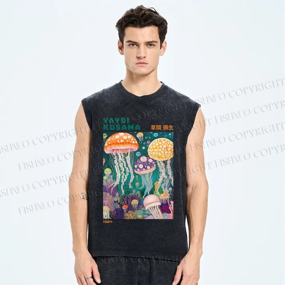 Unisex Yayoi Kusama Jellyfish Printed Washed Tank Top