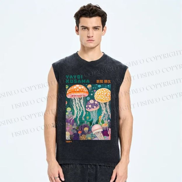 Unisex Yayoi Kusama Jellyfish Printed Washed Tank Top