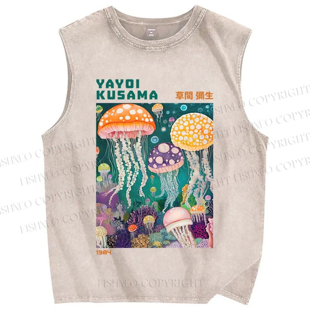 Unisex Yayoi Kusama Jellyfish Printed Washed Tank Top