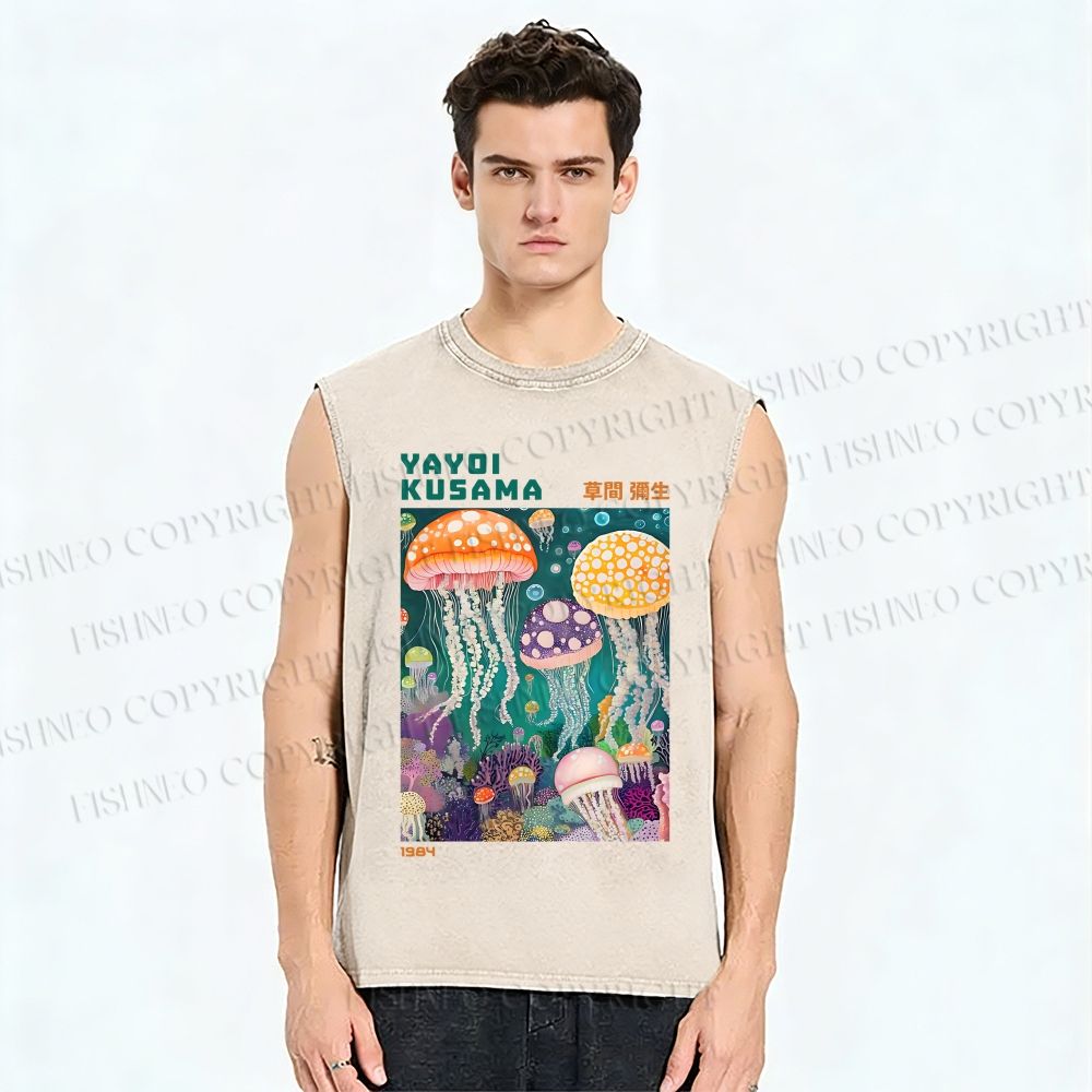 Unisex Yayoi Kusama Jellyfish Printed Washed Tank Top