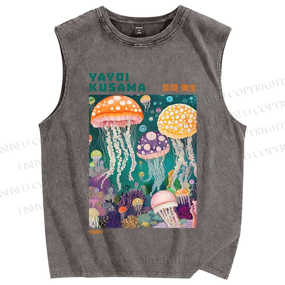 Unisex Yayoi Kusama Jellyfish Printed Washed Tank Top