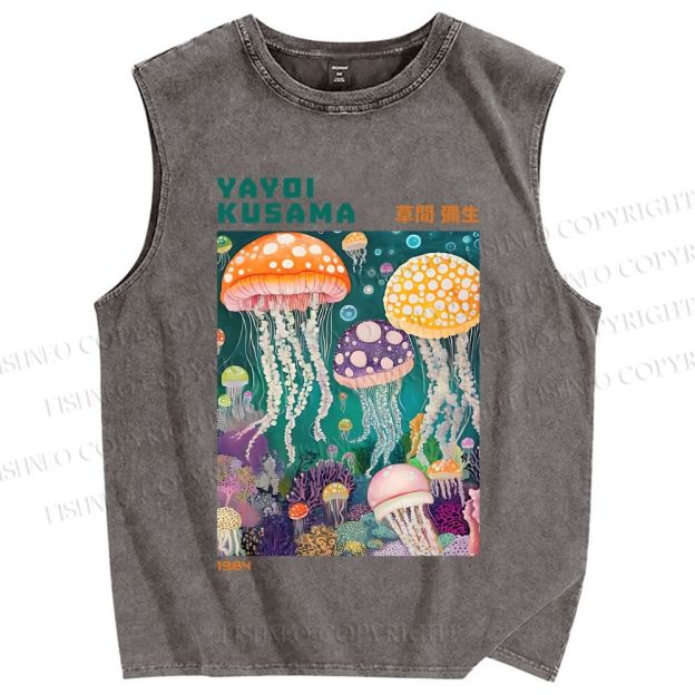 Unisex Yayoi Kusama Jellyfish Printed Washed Tank Top