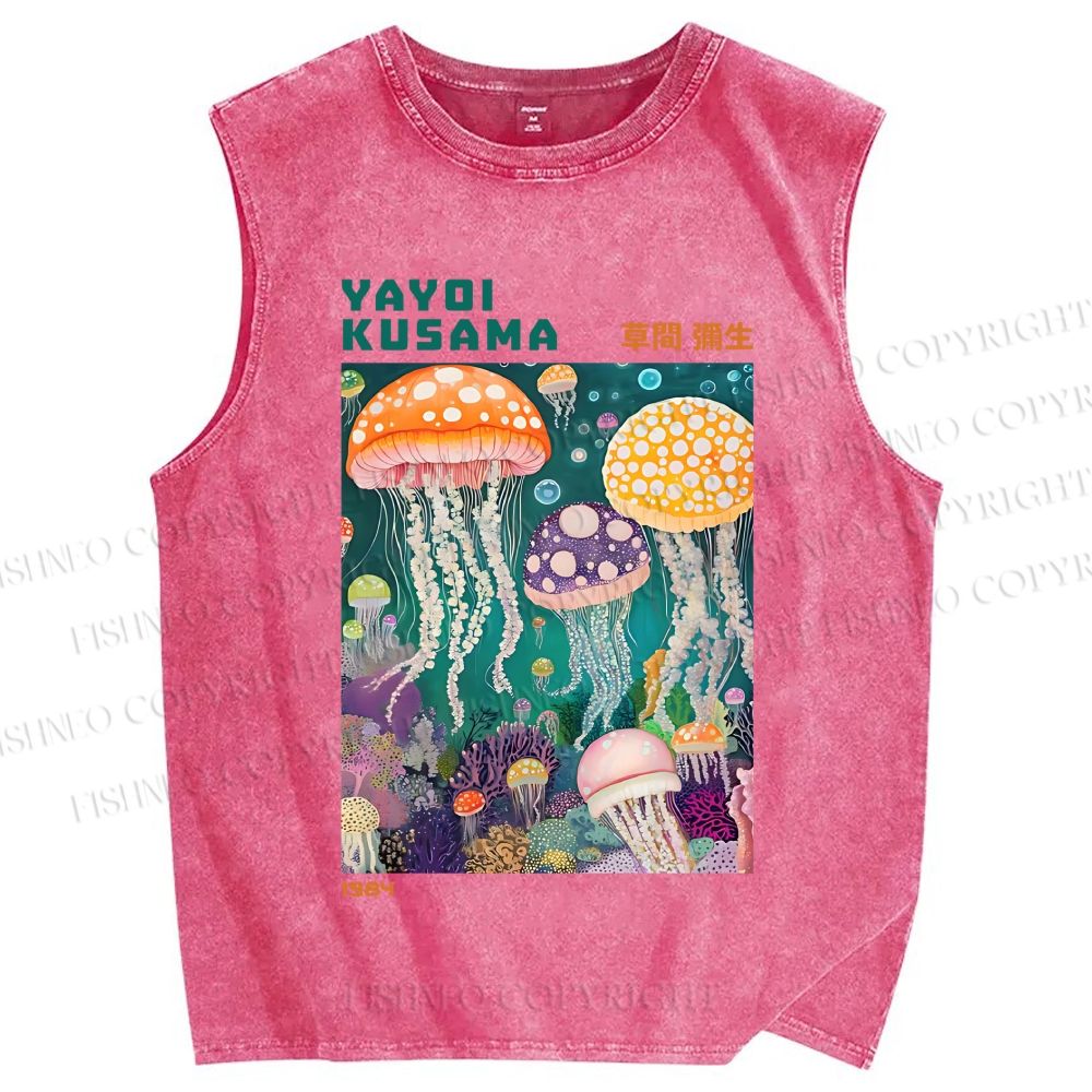 Unisex Yayoi Kusama Jellyfish Printed Washed Tank Top
