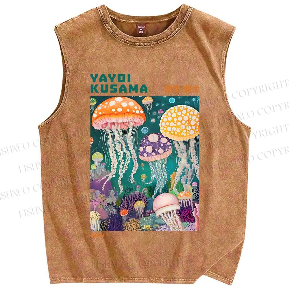 Unisex Yayoi Kusama Jellyfish Printed Washed Tank Top
