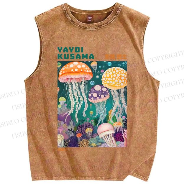 Unisex Yayoi Kusama Jellyfish Printed Washed Tank Top