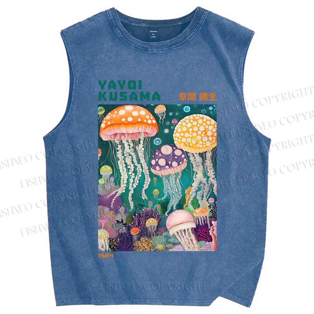 Unisex Yayoi Kusama Jellyfish Printed Washed Tank Top
