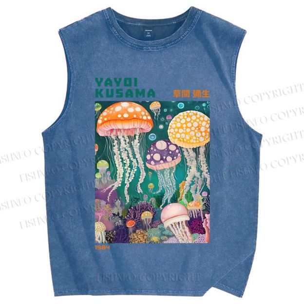 Unisex Yayoi Kusama Jellyfish Printed Washed Tank Top