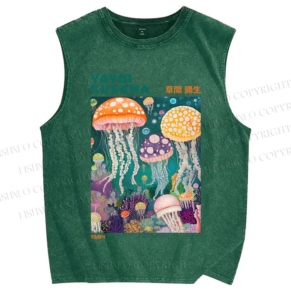 Unisex Yayoi Kusama Jellyfish Printed Washed Tank Top