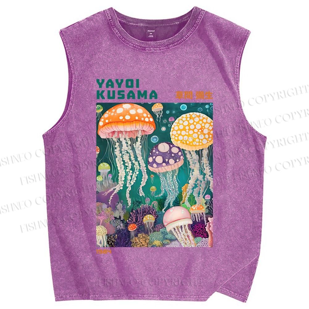 Unisex Yayoi Kusama Jellyfish Printed Washed Tank Top