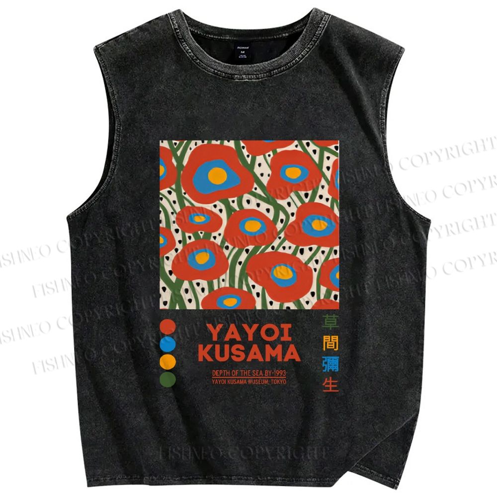 Unisex Yayoi Kusama Flowers Printed Washed Tank Top