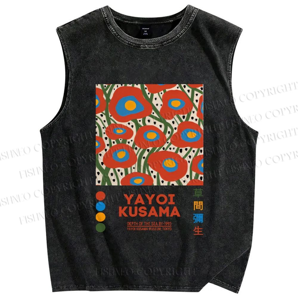 Unisex Yayoi Kusama Flowers Printed Washed Tank Top
