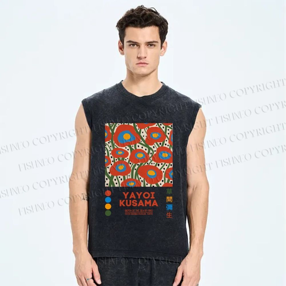 Unisex Yayoi Kusama Flowers Printed Washed Tank Top
