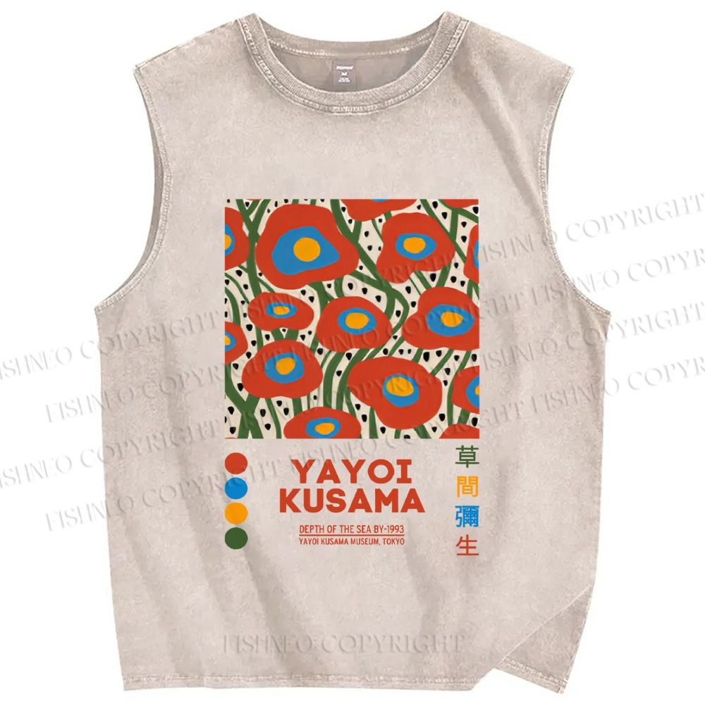 Unisex Yayoi Kusama Flowers Printed Washed Tank Top