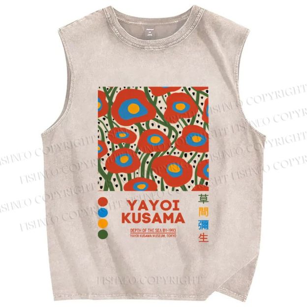 Unisex Yayoi Kusama Flowers Printed Washed Tank Top