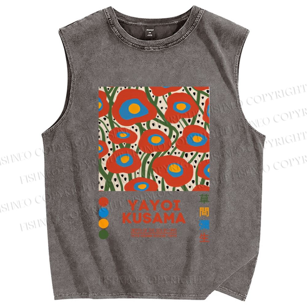 Unisex Yayoi Kusama Flowers Printed Washed Tank Top