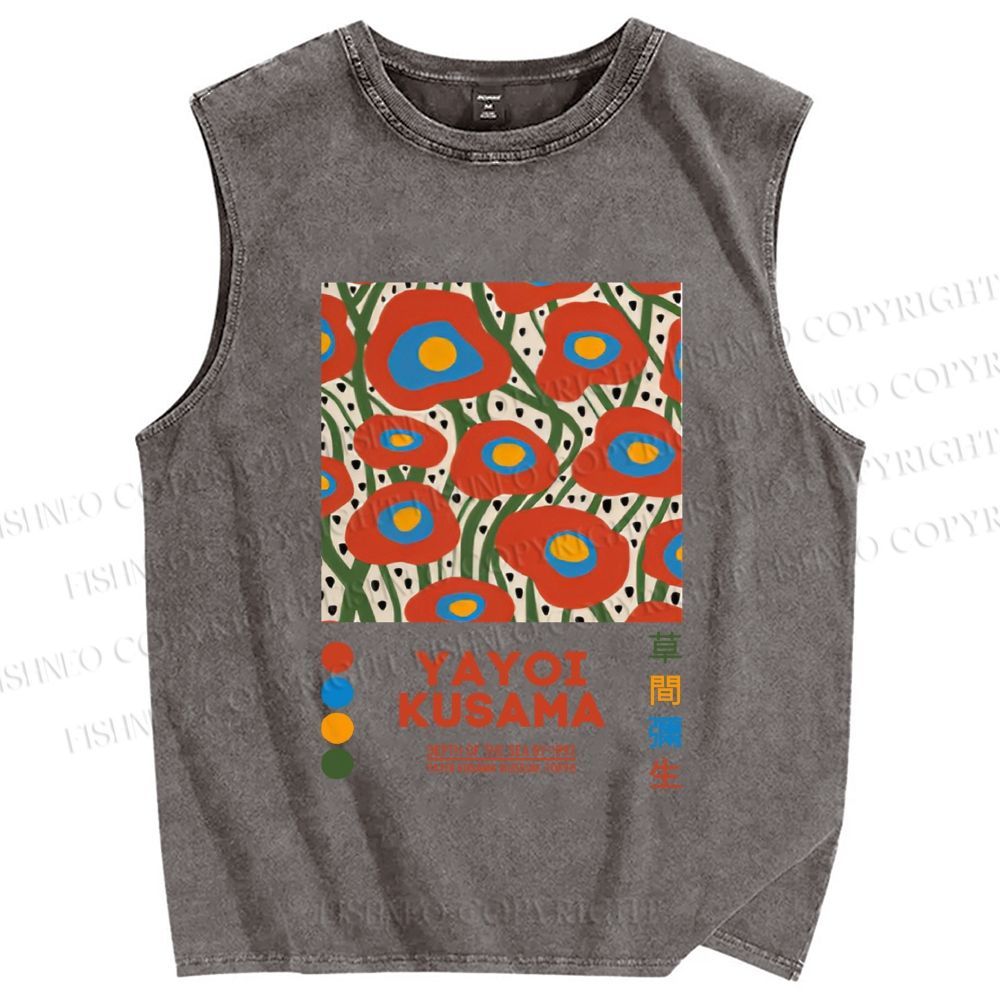 Unisex Yayoi Kusama Flowers Printed Washed Tank Top