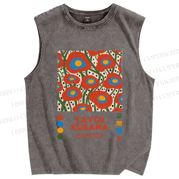Unisex Yayoi Kusama Flowers Printed Washed Tank Top
