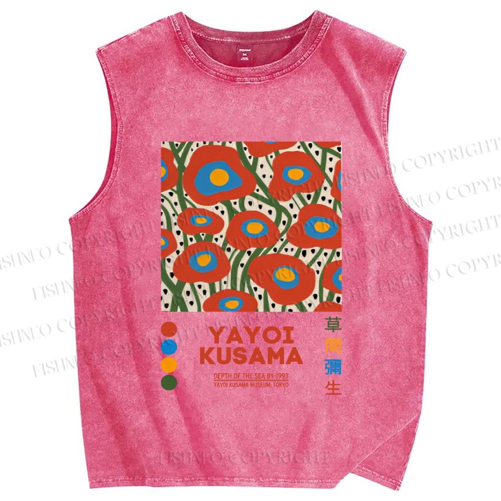 Unisex Yayoi Kusama Flowers Printed Washed Tank Top