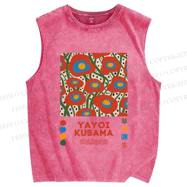 Unisex Yayoi Kusama Flowers Printed Washed Tank Top