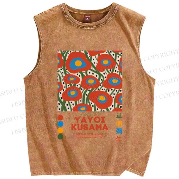 Unisex Yayoi Kusama Flowers Printed Washed Tank Top