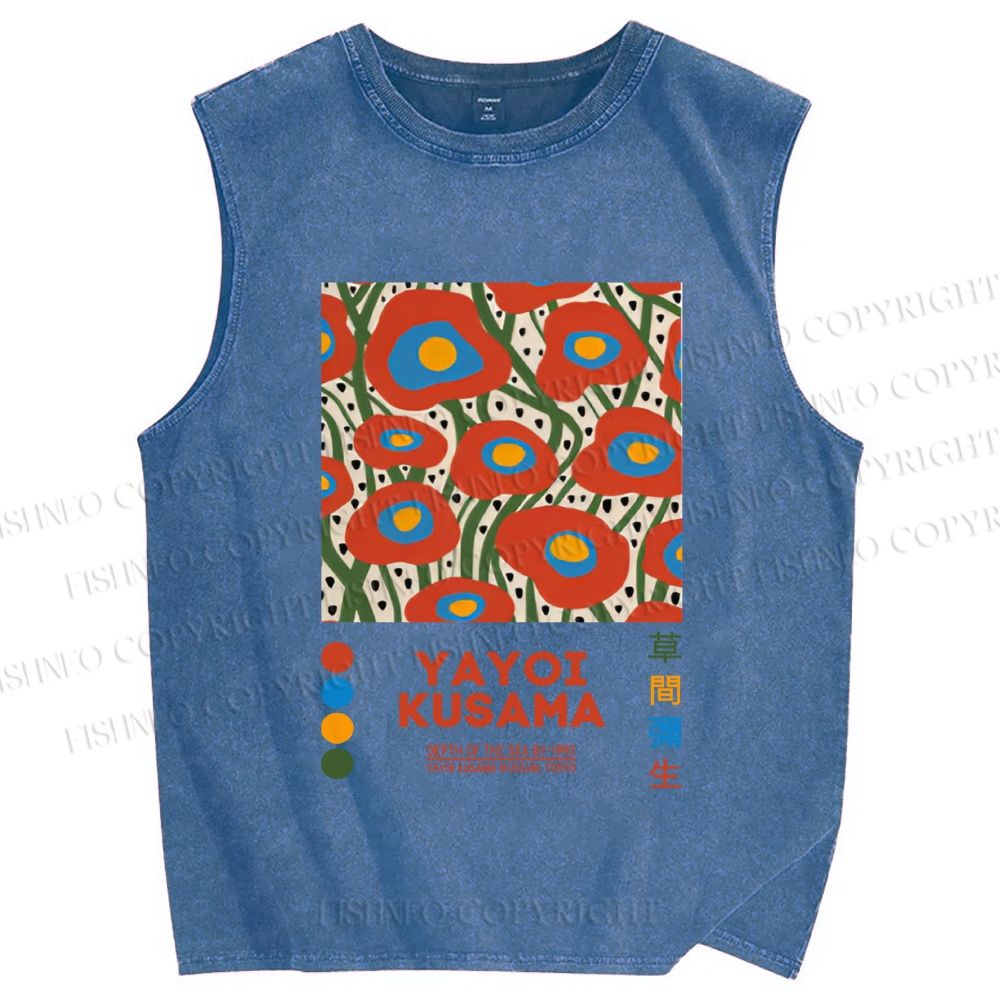 Unisex Yayoi Kusama Flowers Printed Washed Tank Top