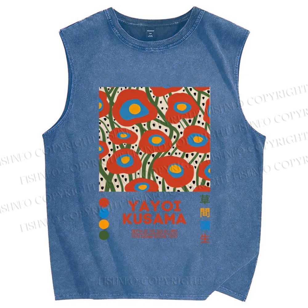 Unisex Yayoi Kusama Flowers Printed Washed Tank Top