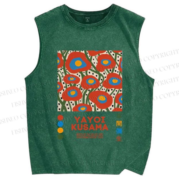 Unisex Yayoi Kusama Flowers Printed Washed Tank Top