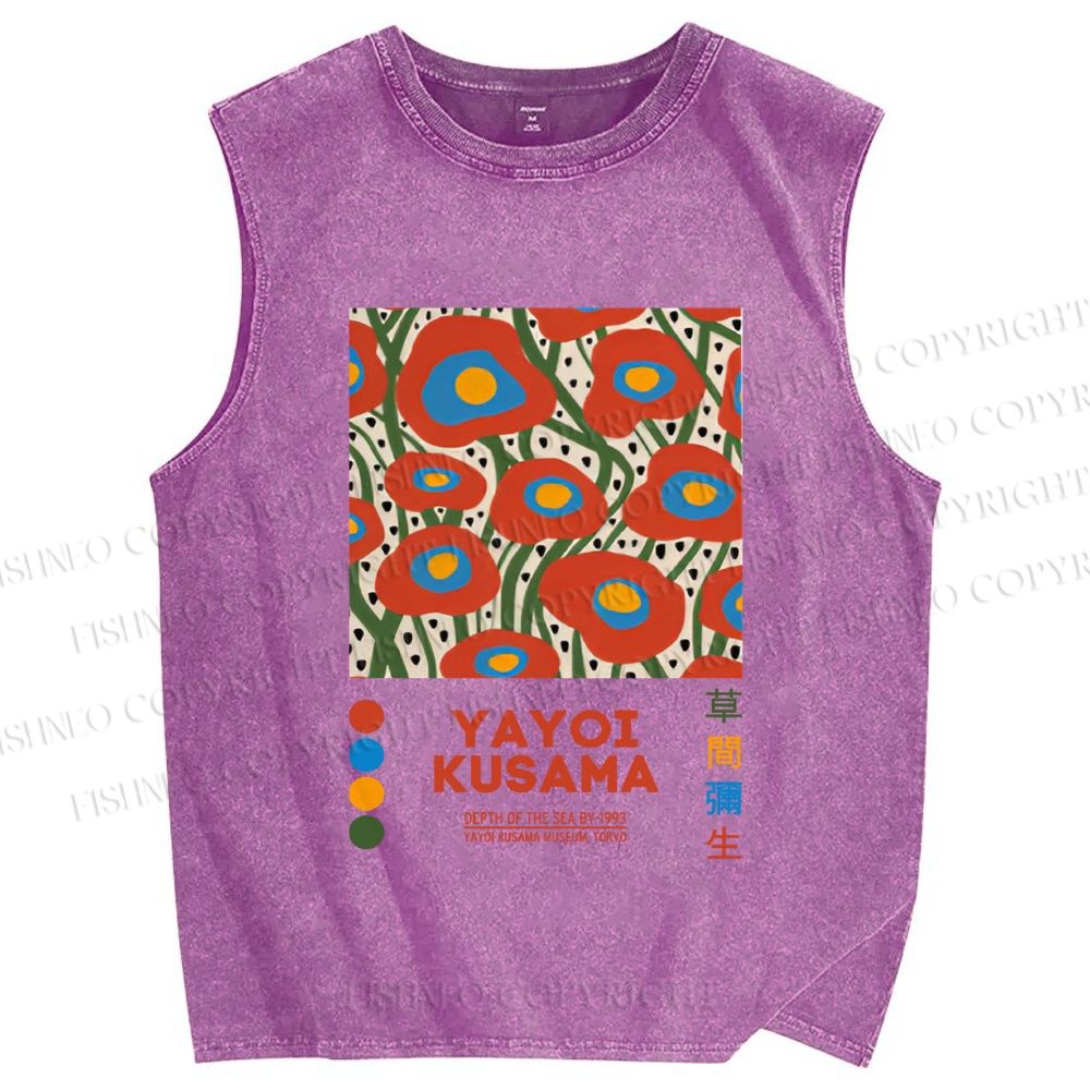Unisex Yayoi Kusama Flowers Printed Washed Tank Top