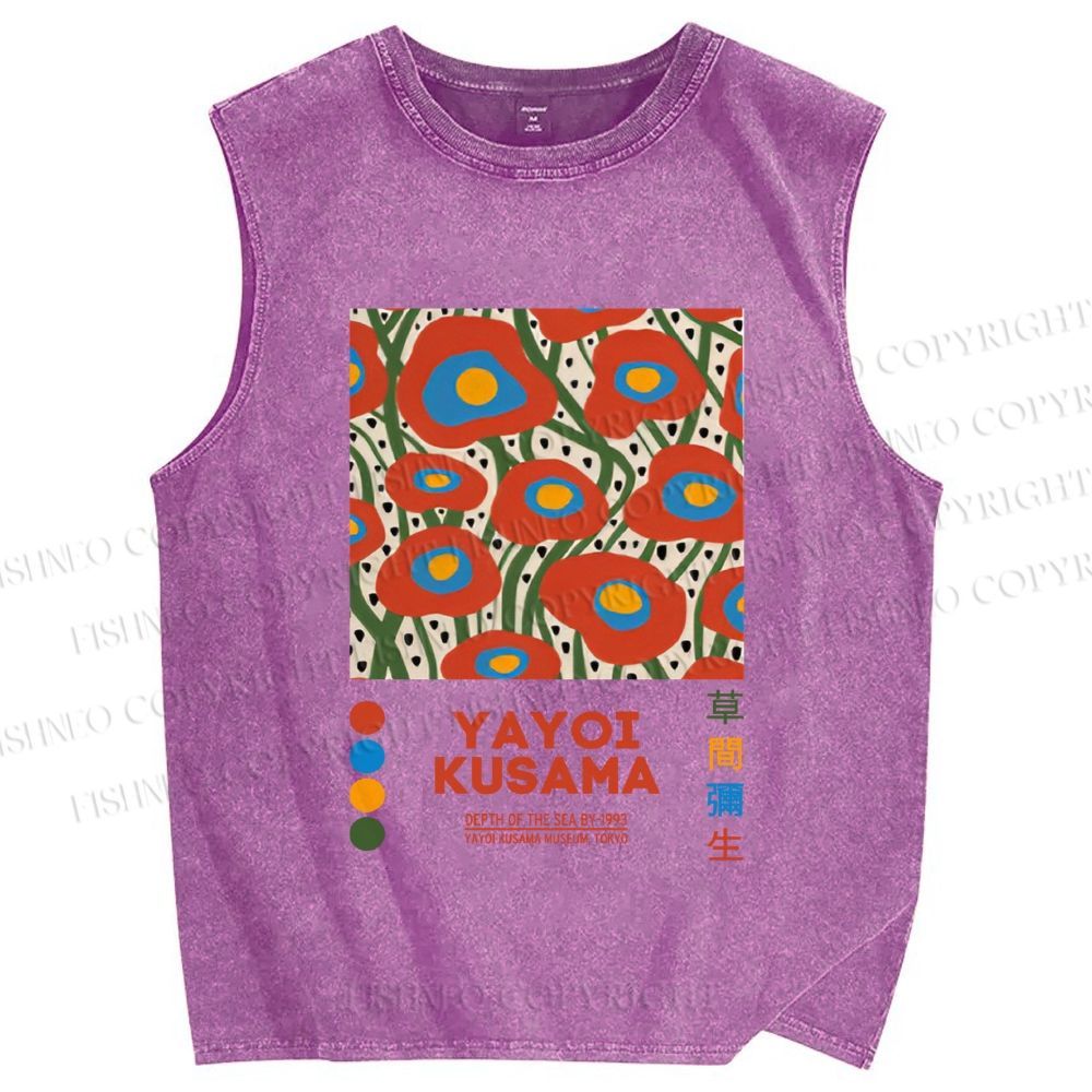 Unisex Yayoi Kusama Flowers Printed Washed Tank Top