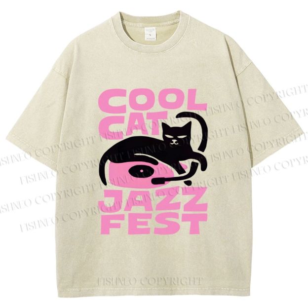 Unisex Cool Cat Jazz Fest Printed Washed Tee