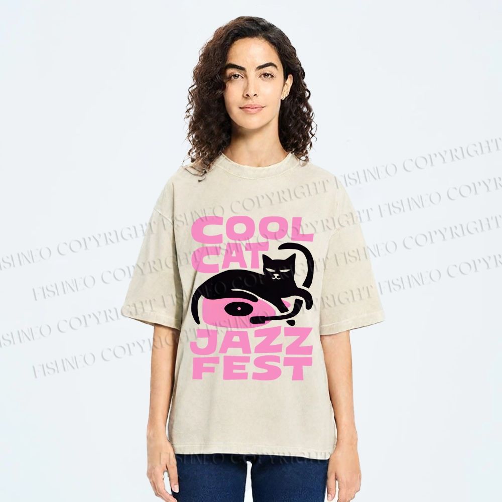 Unisex Cool Cat Jazz Fest Printed Washed Tee