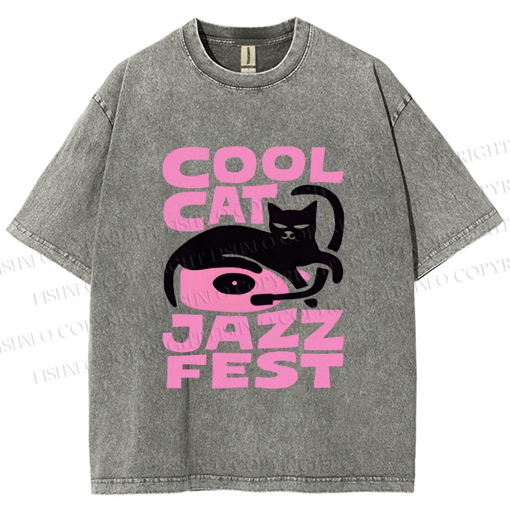 Unisex Cool Cat Jazz Fest Printed Washed Tee