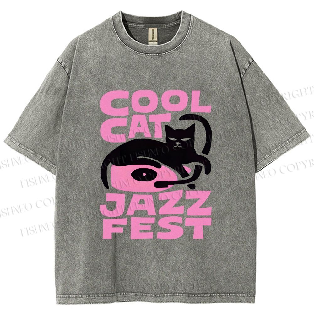 Unisex Cool Cat Jazz Fest Printed Washed Tee