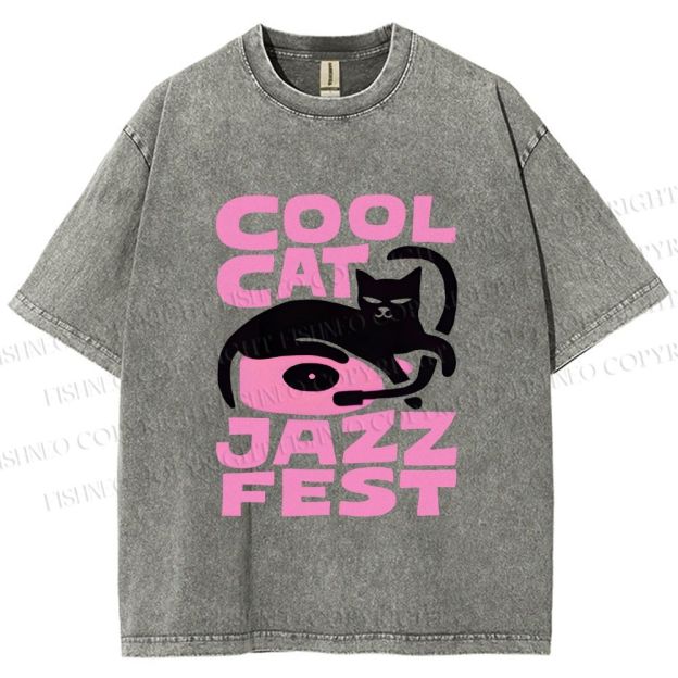 Unisex Cool Cat Jazz Fest Printed Washed Tee