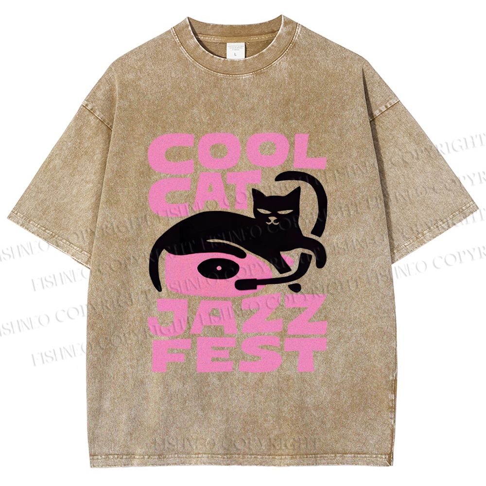 Unisex Cool Cat Jazz Fest Printed Washed Tee