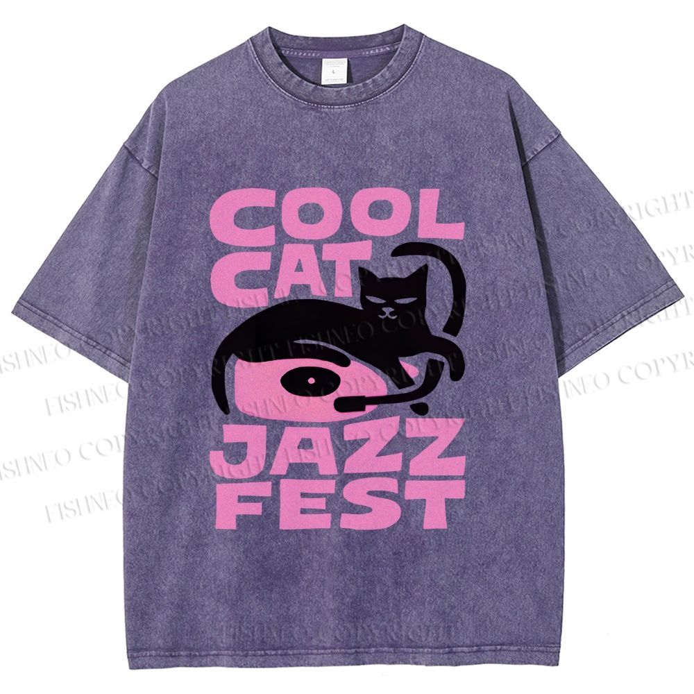 Unisex Cool Cat Jazz Fest Printed Washed Tee
