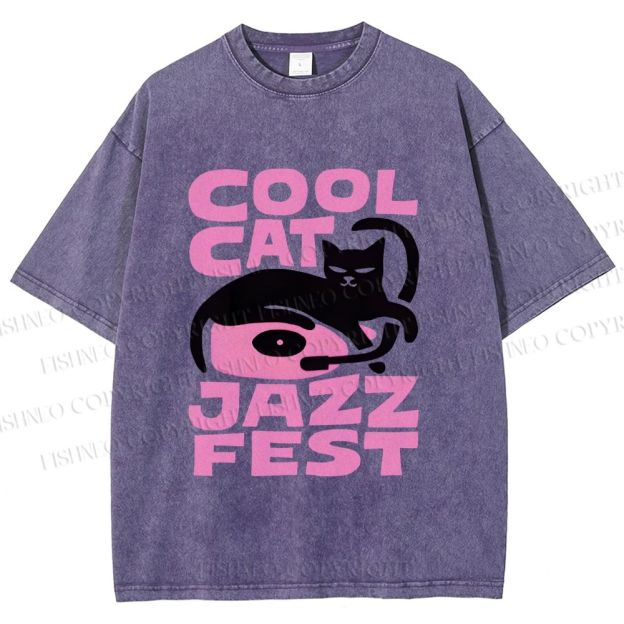Unisex Cool Cat Jazz Fest Printed Washed Tee