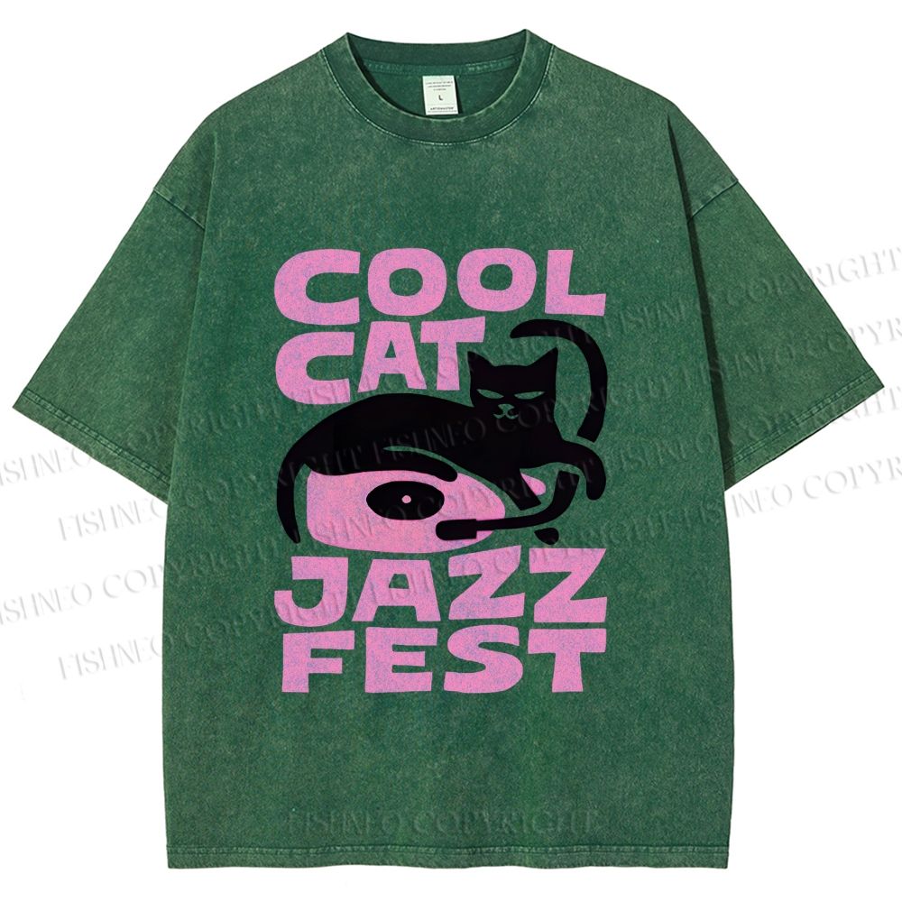 Unisex Cool Cat Jazz Fest Printed Washed Tee