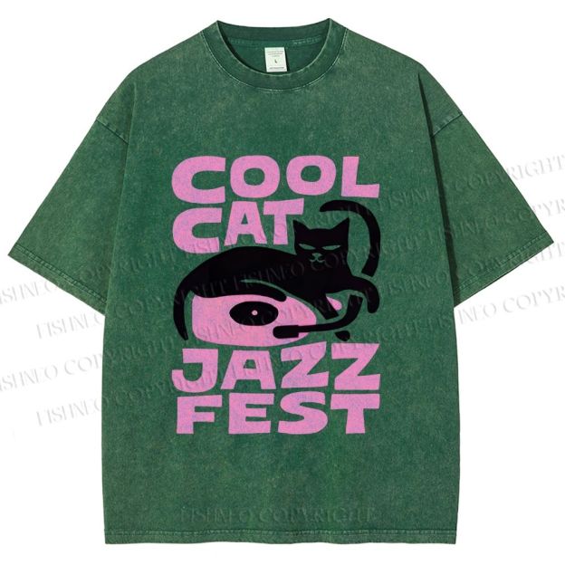 Unisex Cool Cat Jazz Fest Printed Washed Tee