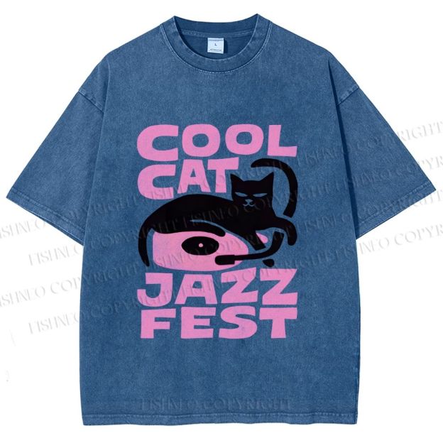Unisex Cool Cat Jazz Fest Printed Washed Tee